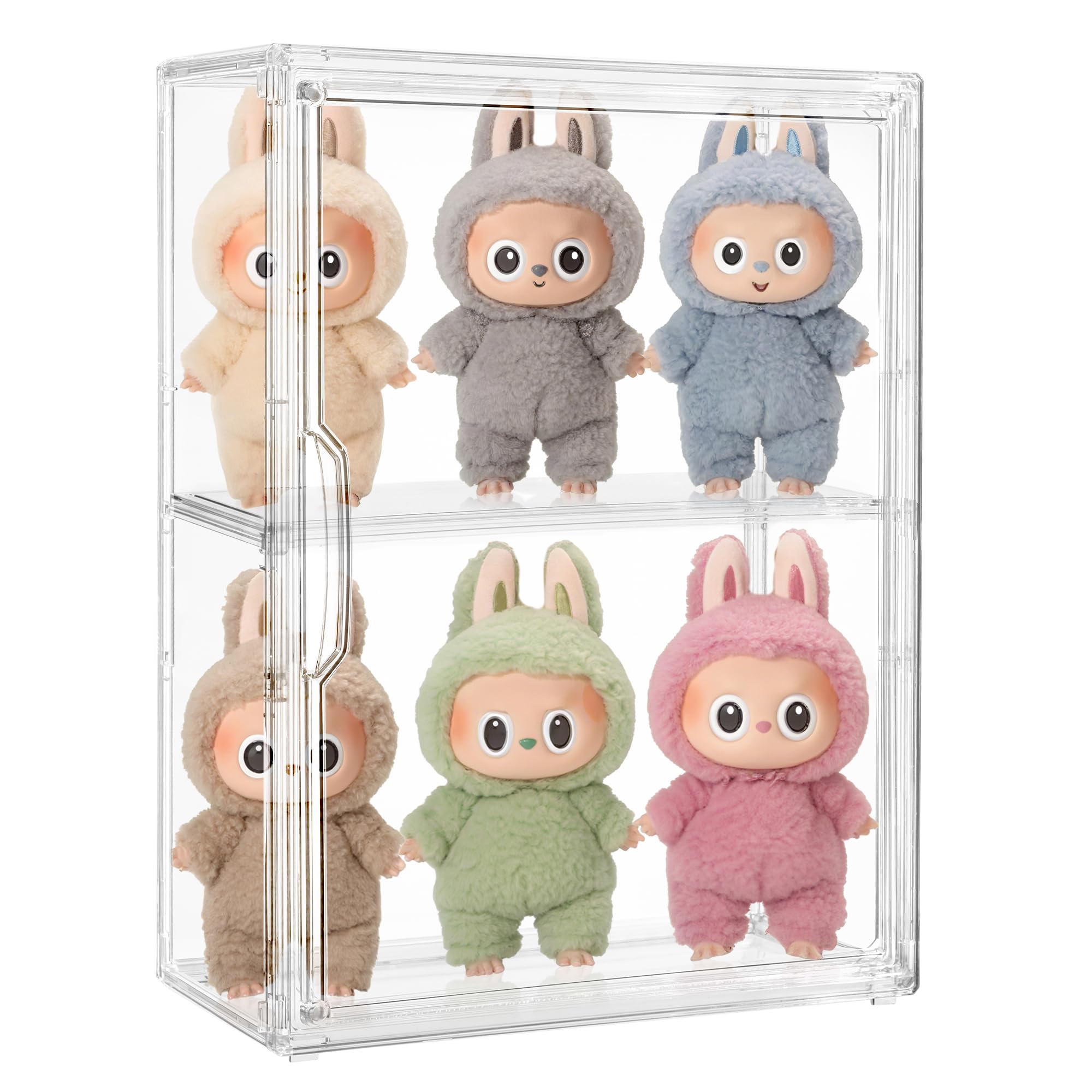 Photo 1 of Acrylic Display Case Compatible with Labubu POP MART, Clear Figure Display Cases for Collectibles, Stackable Display Box with Magnetic Door 1 Pack