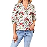 winkbay Women's Summer Floral Half Sleeve Blouse Cute Collar V Neck Boho Dressy Casual Tops