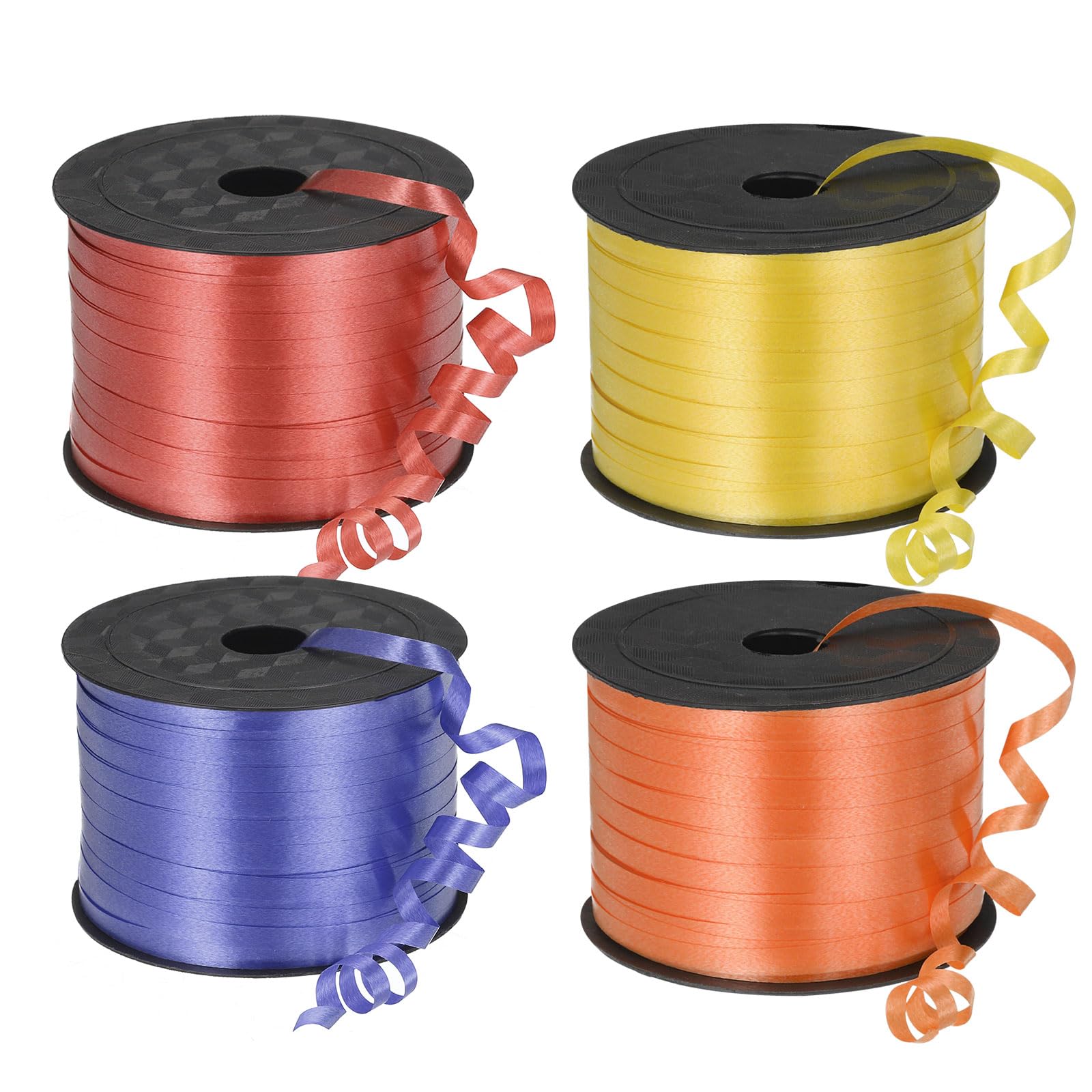 PATIKIL 4pcs 100 Yards Curling Ribbon Crimped Balloon String Metallic 5mm for Party Decoration Gift Wrapping Art Crafts, Red/Yellow/Orange/Blue