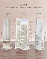 SONGMICS 6 LED Mirror Jewellery Cabinet 360° Swivel Lockable Freestanding view 5