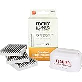 Feather Bonus Value Pack, Styling Razor Standard Blades - Professional Hair Cutting Blades for Styling, Shaping, Thinning - Single Edge Guarded Blade - Made in Japan -30 Counts +1 Blade Disposal Case
