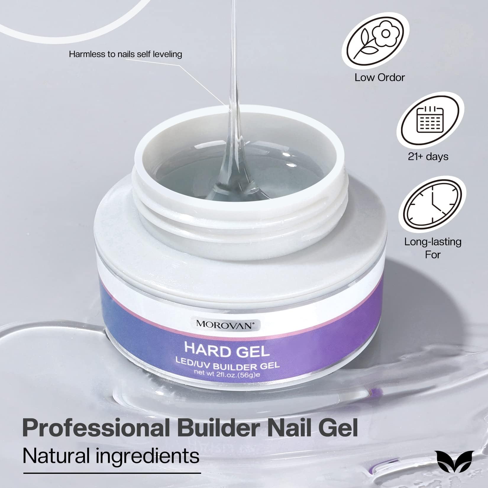 Morovan Solid Builder Gel for Nails: UV/LED Hard Gel Kit - Clear 2oz Strong 3D Sculpting Extension Strengthen Professional Art Manicure Set with Forms & Brush Supplies - Image 2