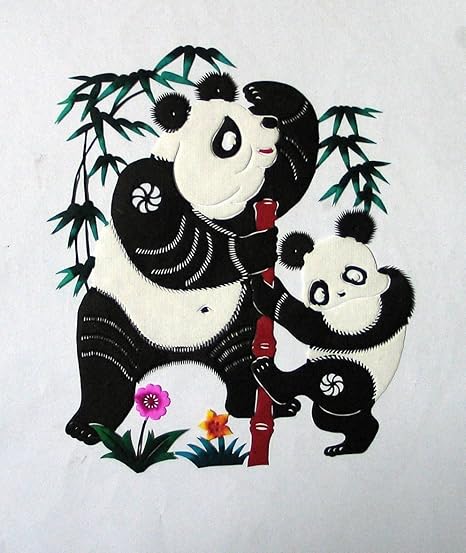 Amazon 中国伝統工芸 切り絵 きりえ キリ絵 きり絵 可愛いパンダ パンダ ２lサイズ額入り 手作りの技をコンパクトに直ぐに飾れる贈物にも最適 アートフレーム ポスター オンライン通販