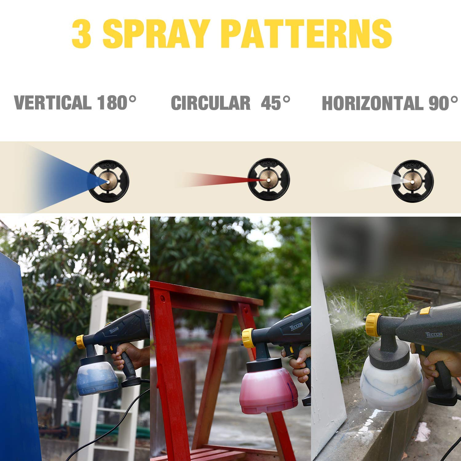 Paint Sprayer, TECCPO 500 Watts 800ml/min HVLP Home Electric Spray Gun with 1300ml Detachable Container, 3 Pcs Copper Nozzles & 3 Spray Patterns, Adjustable Valve Knob for Home Decoration & DIY