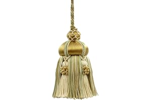 DÉCOPRO Elegant Hand-Crafted 4" (10cm) Key Tassel, 3 1/2" (8.5cm) Loop, Accented with Crown Tassels (KTAX4) Lemongrass Gold Multicolor #LX02 (Light Gold, Yellow Gold, Sage Green) Individually Sold