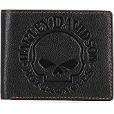 Harley-Davidson Men's Classic Genuine Pebble Leather Skull Passcase Wallet Black, MWM005/08