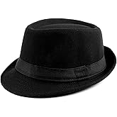 Unisex Classic 20s Trilby Fedora-Hat with Black Band Fashion Casual Jazz Wool Cap (Black)