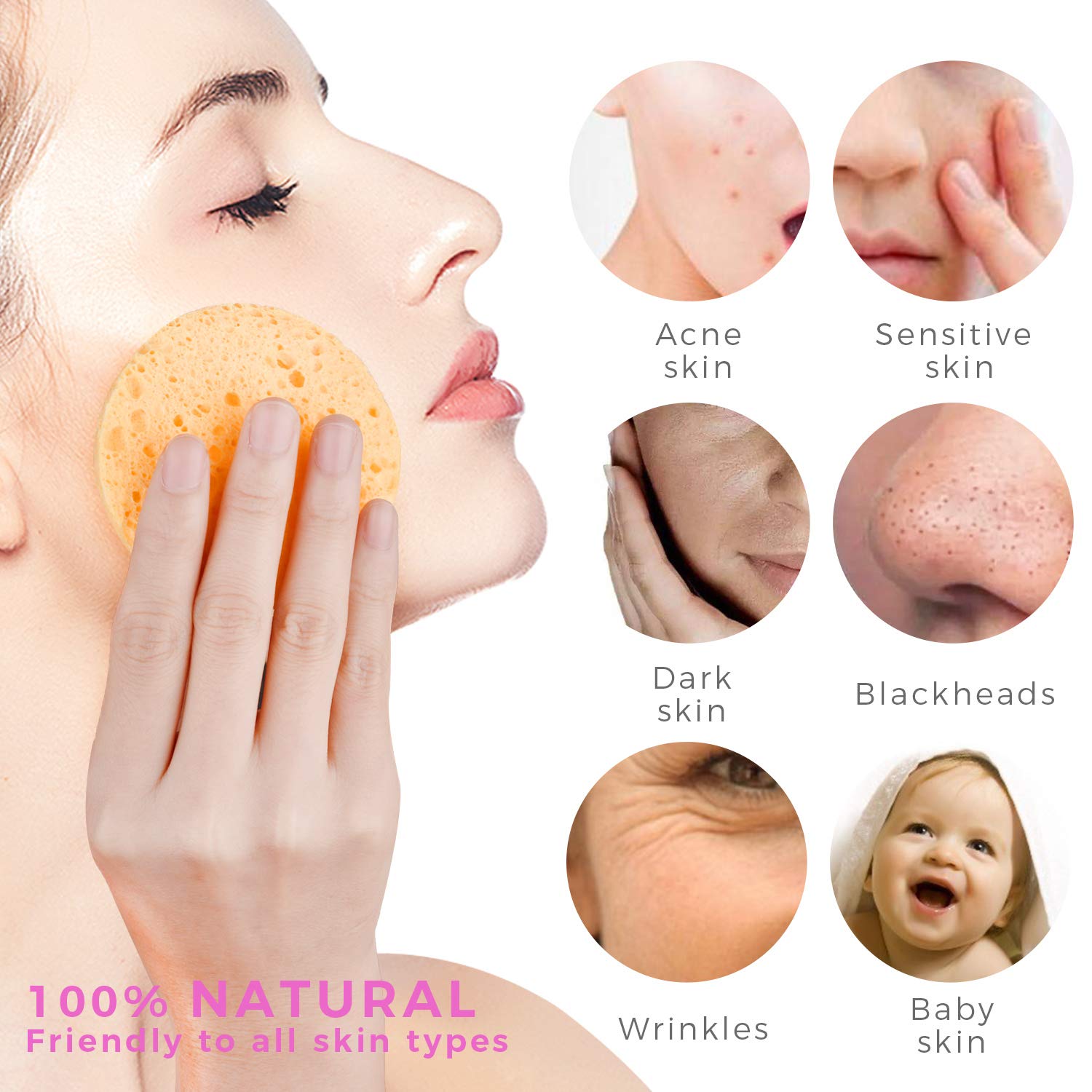 50-Count Compressed Facial Sponges, GAINWELL Cellulose Facial Sponges, 100% Natural Cosmetic Spa Sponges for Facial Cleansing, Exfoliating Mask, Makeup Removal : Beauty