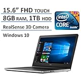 Dell Inspiron Flagship 15.6-Inch FHD Touchscreen Backlit Keyboard Laptop PC (Intel Core i5-6200U, 8GB RAM, 1TB HDD, RealSense 3D Camera, DVD +/- RW, Bluetooth, Windows 10), Silver