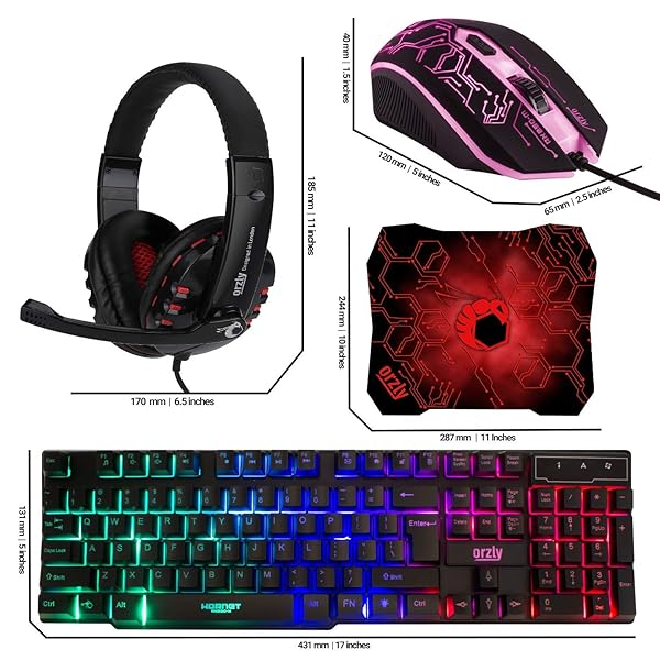 GAMING KEYBOARD AND MOUSE AND MOUSE PAD AND GAMING HEADSET, WIRED LED RGB BACKLIGHT BUNDLE FOR PC GAMERS AND XBOX AND PS4 USERS – 4 IN 1 EDITION HORNET RX-250