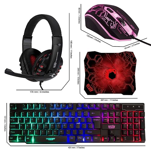 Gaming Keyboard and Mouse and Mouse pad and Gaming Headset, Wired LED RGB  Backlight Bundle for PC Gamers and X