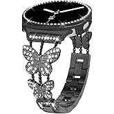Alociaga Bling Band with Case Compatible for Samsung Galaxy Watch 8 40mm 44mm, Women Diamond Butterfly Metal Bracelet Rhinestone Strap with Protector Case