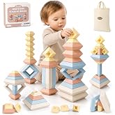 Joyreal Montessori Stacking Blocks for Toddlers 1-3，30PCS Nesting &amp; Building Toys with Storage Bag,Educational Fine Motor Learning Toy, Preschool STEM Stacking Blocks for Boys Girls 12M+