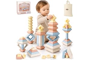 Joyreal Montessori Stacking Blocks for Toddlers 1-3，30PCS Nesting & Building Toys with Storage Bag,Educational Fine Motor Learning Toy, Preschool STEM Stacking Blocks for Boys Girls 12M+