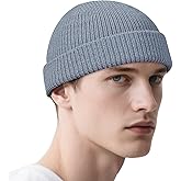 HOTAHO Fisherman Beanie for Men Women, Knit Cuffed Short Beanies Watch Cap, Thermal Cozy Winter Hats Warm Unisex Hat