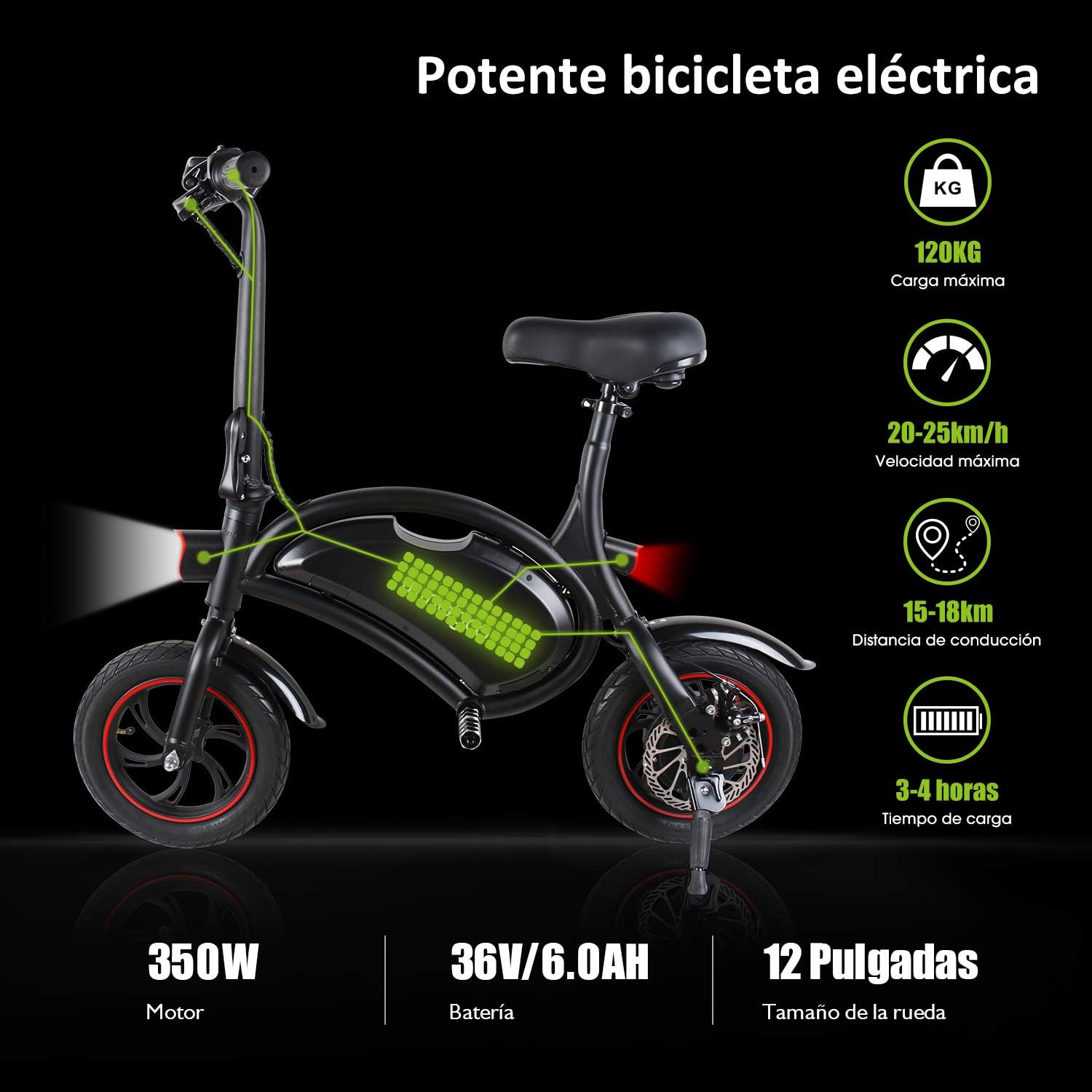 Windgoo Bicicleta Electrica Plegables, 350W Motor Bicicleta ...