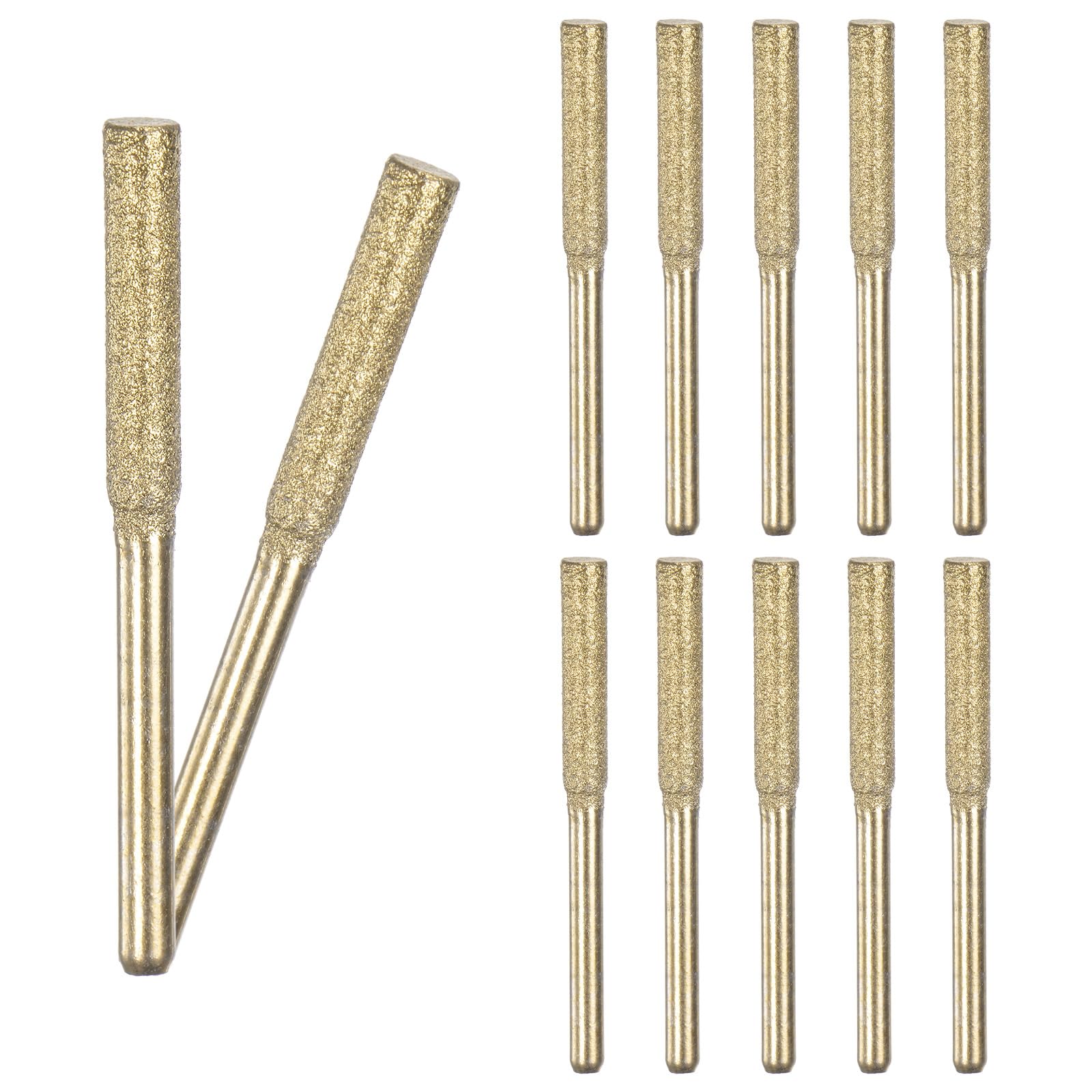 M METERXITY 12-Pack 5/32 Inch Titanium Plated Diamond Chainsaw Sharpener, High Hardness Grinding Stone Chainsaw Sharpening Kit for Electric Chainsaw Sharpener/Stone Carvings [3mm Gold]