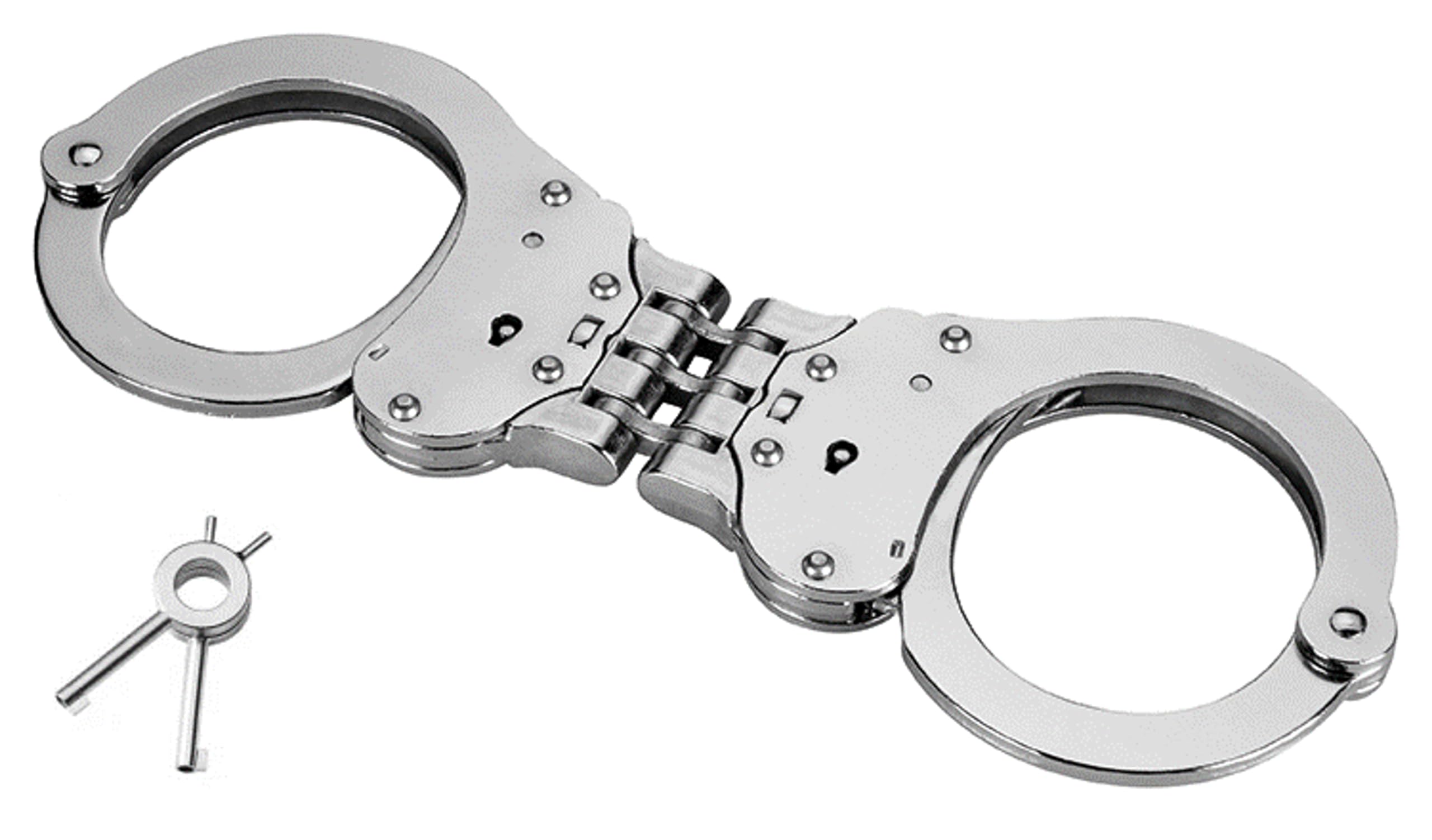 PRO-CUFF England Police Handcuffs. Real Metal Handcuffs. Heavy-Duty Steel. Professional Security Handcuffs. NIJ Standard Certified. Double-Lock. Hinged Link Folding Silver Handcuffs with 2 Keys.