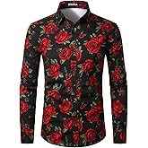 ZEROYAA Men's Fashion Urban Design 3D Printed Slim Fit Long Sleeve Button Up Dress Shirts