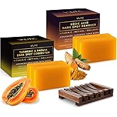 VALITIC Papaya and Turmeric Kojic Acid Soap Bar - Dark Spot Corrector Skin Care Cleansing Bar - Infused with Vitamin C, Hyaluronic Acid - Papaya 2 Pack, Kojic 2 Pack, Holder