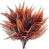 CATTREE Artificial Fern Shrubs, Plastic Plants Boston Ferns Grass Fake Bushes Greenery Leaves Wedding Indoor Outdoor Home Garden Verandah Office Table Centerpieces Arrangements Decoration Red 6 Pack