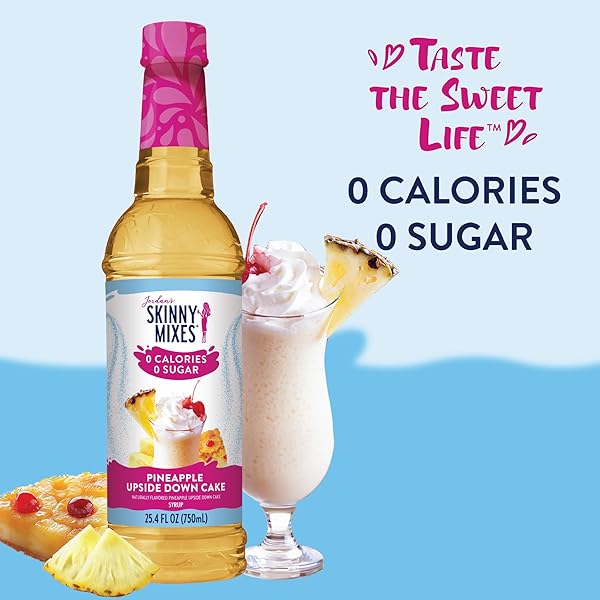 JORDAN’S SKINNY SYRUPS SUGAR FREE COFFEE SYRUP, PINEAPPLE UPSIDE DOWN CAKE SYRUP FLAVOR, ZERO CALORIE FLAVORING FOR LATTE, PROTEIN SHAKE, COCKTAIL & MORE, KETO FRIENDLY, 25.4 FL OZ, 1 PACK