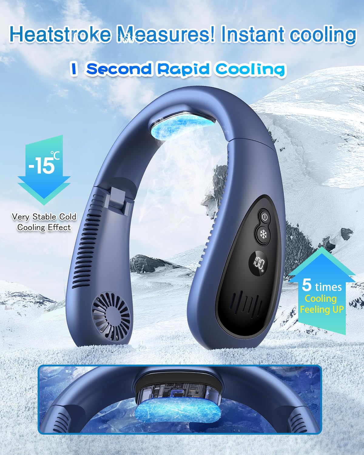 Neck Air Conditioner, 5000mAh Portable Neck Fan with Semiconductor Cooling Airflow Bladeless USB Neck Fans Portable Rechargeable with 3 Speeds, LED Display, Personal Fan for Outdoor Travel Indoor