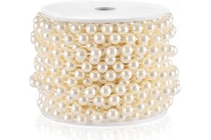 ZJJZGYXINTAI Craft String Pearls 8MM Pearl Bead, 33 Feet Ivory Faux Pearl Garland Spool Roll Strand Wedding Party Decoration, Christmas Tree Decorations