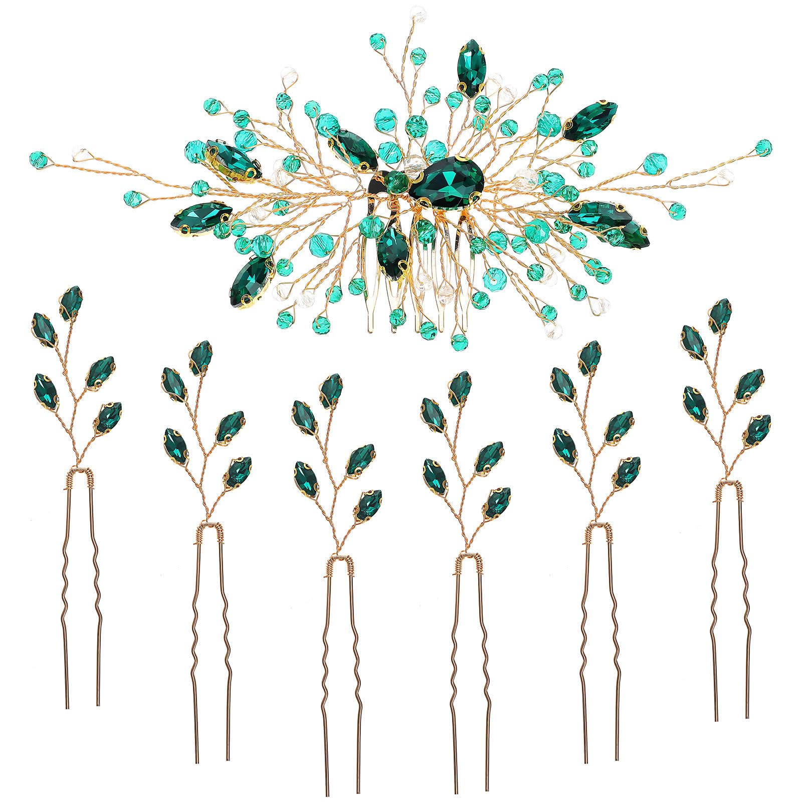 Healeved Bridal Hair Accessories Rhinestone Side Hair Combs Clips for Women Wedding Decorative Pins Set 4.33X2.36In 7 Pieces Elegant Jewelry for Brides Bridesmaids