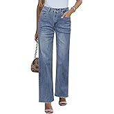 GRAPENT Straight Leg Jeans for Women High Waisted Stretchy Frayed Raw Hem Loose Denim Pants Casual Baggy Jean Trousers