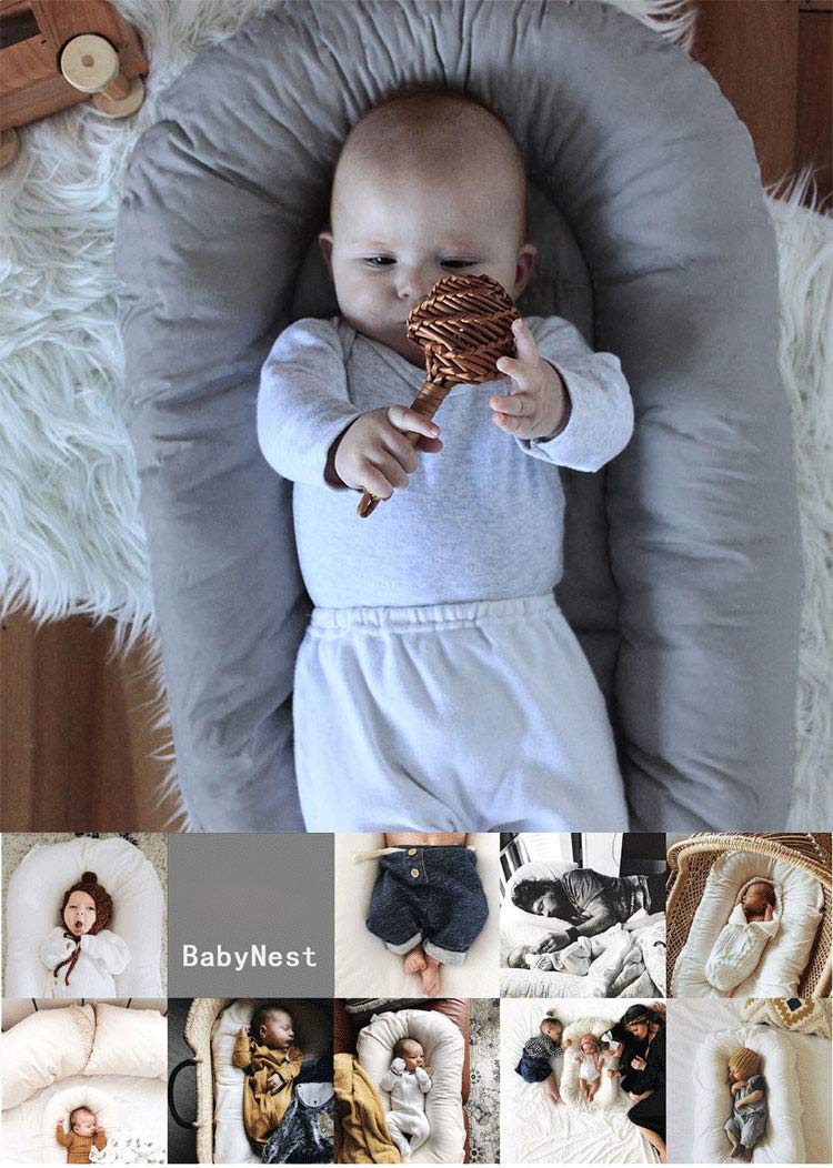 Portable Crib Baby Portable Lounger Infant Bassinet Reversible Baby Nest Bed for Bedroom/Travel (Gray Leaf): Baby