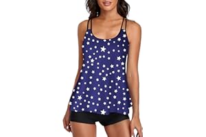 UNIQWETO Flowy Tankini Bathing Suits for Women Tummy Control Swimsuits Two Piece Swimwear Tank Top with Boyshorts