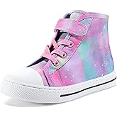 K KomForme Toddler Sneakers Girls Canvas High Top Walking Shoes with Hook and Loops