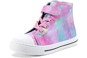 K KomForme Toddler Sneakers Girls Canvas High Top Walking Shoes with Hook and Loops