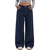 OYOANGLE Women's Striped Wide Leg Jeans Casual Pinstripe Denim Baggy Low-Rise 90s Trendy Pants with Pocket