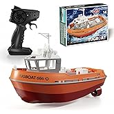 Yoyoom RC Boat, 1/72 RC Tugboat for Pools and Lakes, 2.4Ghz High-Speed Remote Control Boat with LED Lights and Low Battery Al