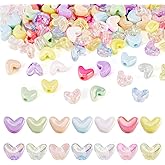 Boutigem 112Pcs Acrylic Heart Beads UV Plating Iridescent Love Heart Pony Beads Tiny Valentine Love Loose Spacer Bead for DIY Crafts Friendship Bracelet Earring Necklace Lanyard Jewelry Making