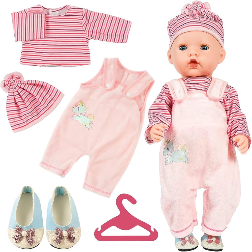 Aolso Baby Doll Clothes 14-18 Inch Overalls Coat Hanger Pink 35-45 cm