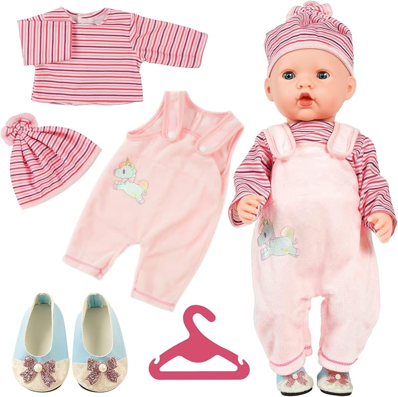 Aolso Baby Doll Clothes 14-18 Inch Overalls Coat Hanger Pink 35-45 cm