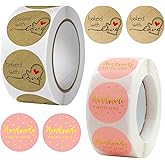 Baked with Love and Handmade with Love Sticker Labels, 1 Inch Round, 1000 Pieces, 2 Rolls, Pink and Kraft
