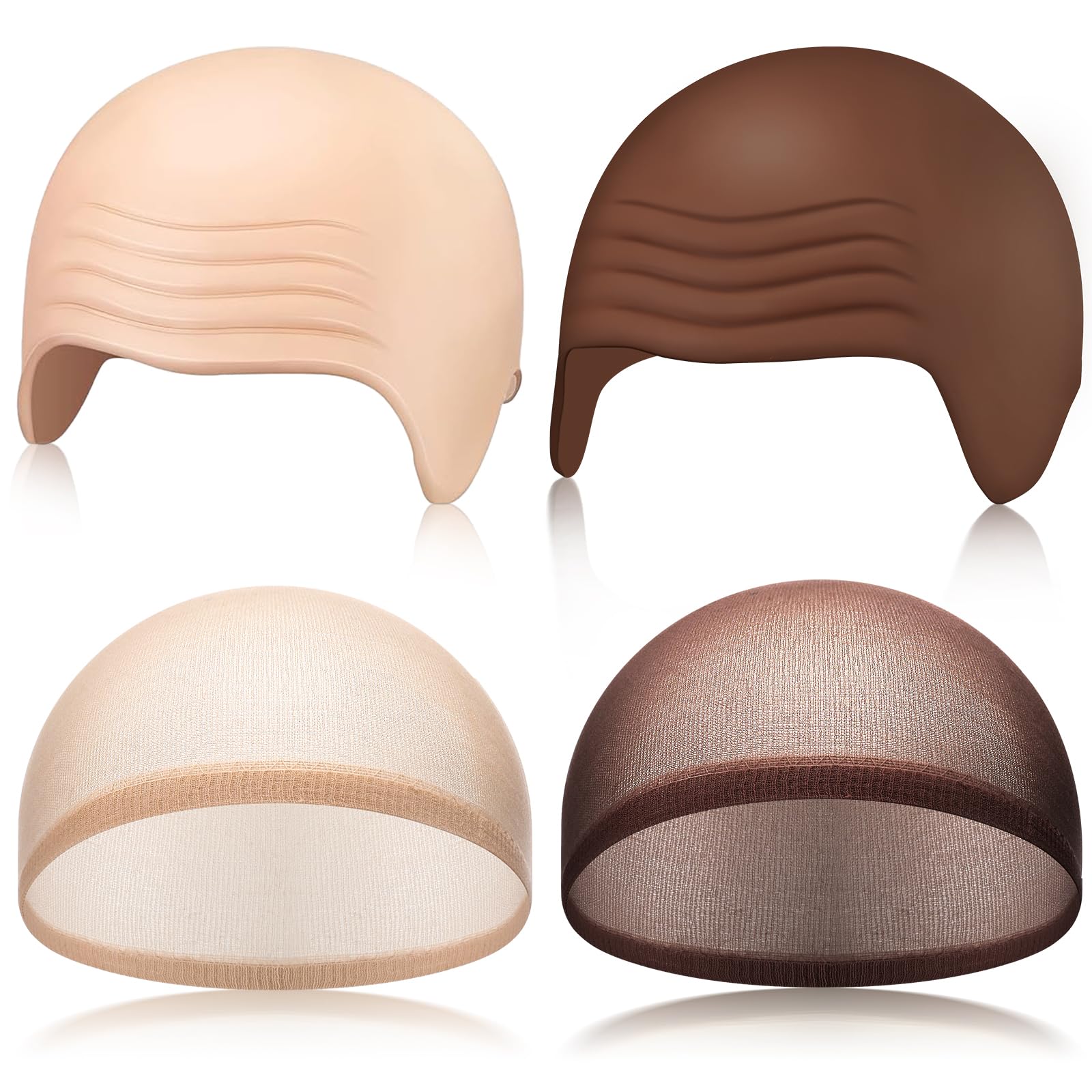 Photo 1 of ***only 2**** Syhood 4 Packs Halloween Bald Caps Makeup Latex Bald Head Wig Cap Hat Costume Accessories for Women Men Adults(Dark Brown.nude,Large)