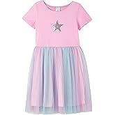 DANI CHINS Girl Knit Short-Sleeve Tutu Dress Colorful Tulle Sparkle Dresses