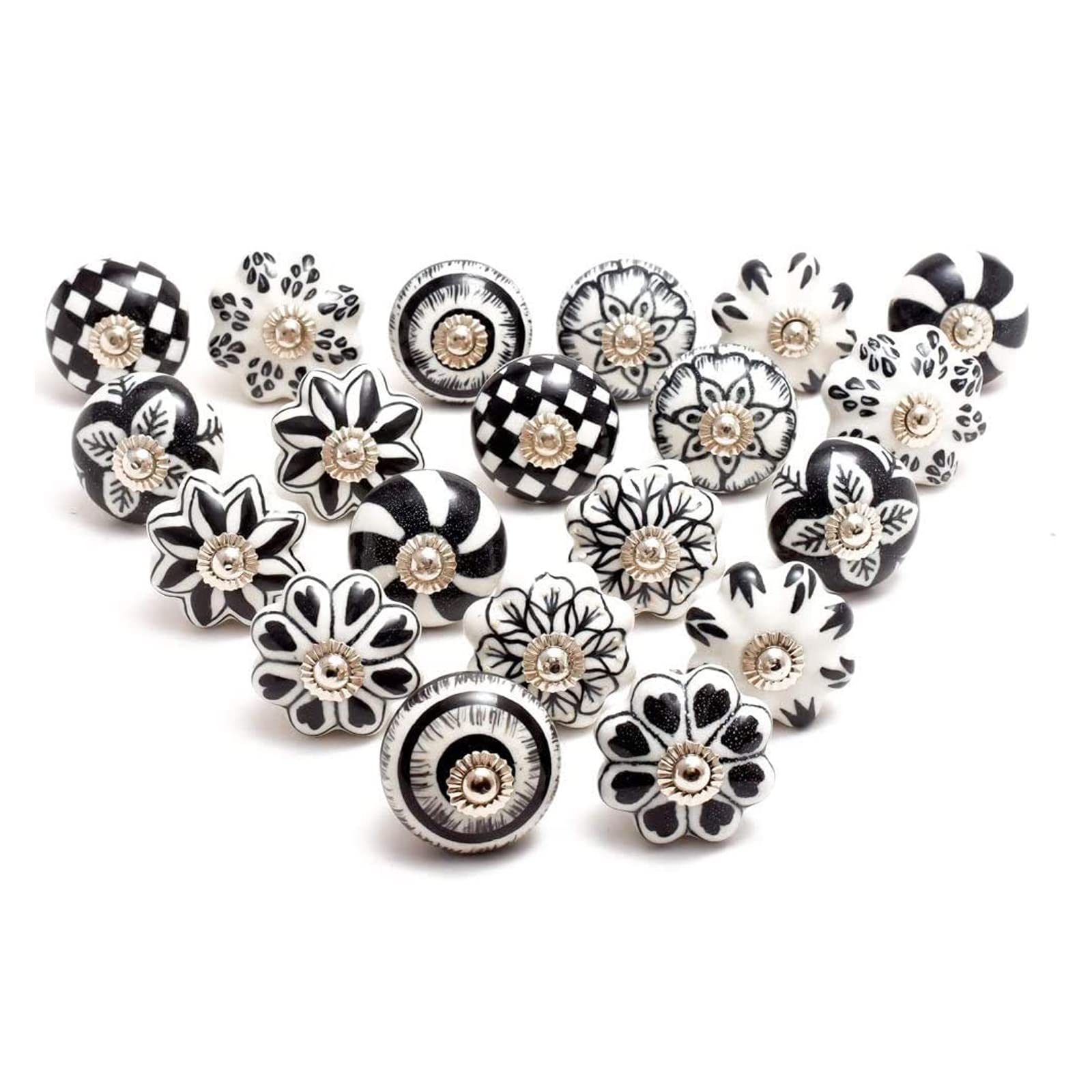The Boho Street Handmade Ceramic Multipurpose Knobs Ceramic Door Handles Set Assortment (20, Black & White)