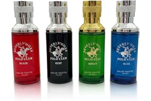 Beverly Hills Polo Club Men's Fragrance Collection - 4 Premium Eau de Toilette Colognes (1oz Each) - Diverse, Long-Lasting Scents: Blaze, Blue, Rogue, Sexy - Ideal Gift Set for Him