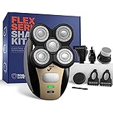 Freebird FlexSeries Electric Head & Body Hair Shaver - Mens Cordless Rechargeable Wet/Dry Skull Bald Head Back & Groin Waterproof Razor with Rotary Blades, Clippers, Nose Trimmer, Brush, Massager