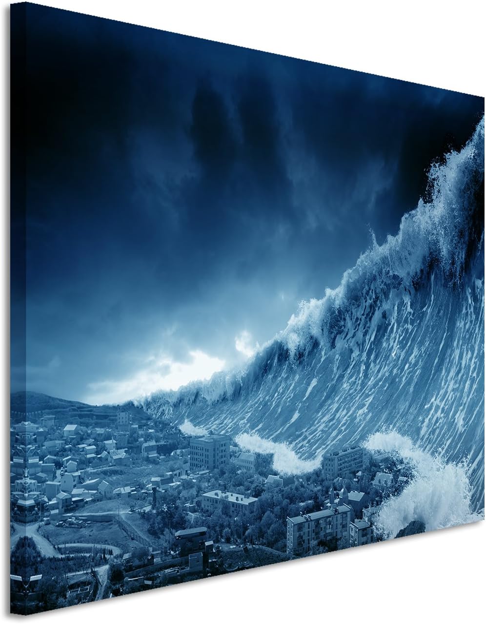 120 x 80 cm Wall Painting – Blue Petrol – Canvas Art Print on Stretcher Frame – Best Quality – Tsunami Wave