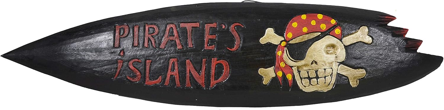 WorldBazzar Pirate's Island Skull Cross Bone Surfboard Skeleton Sign with Shark Bite