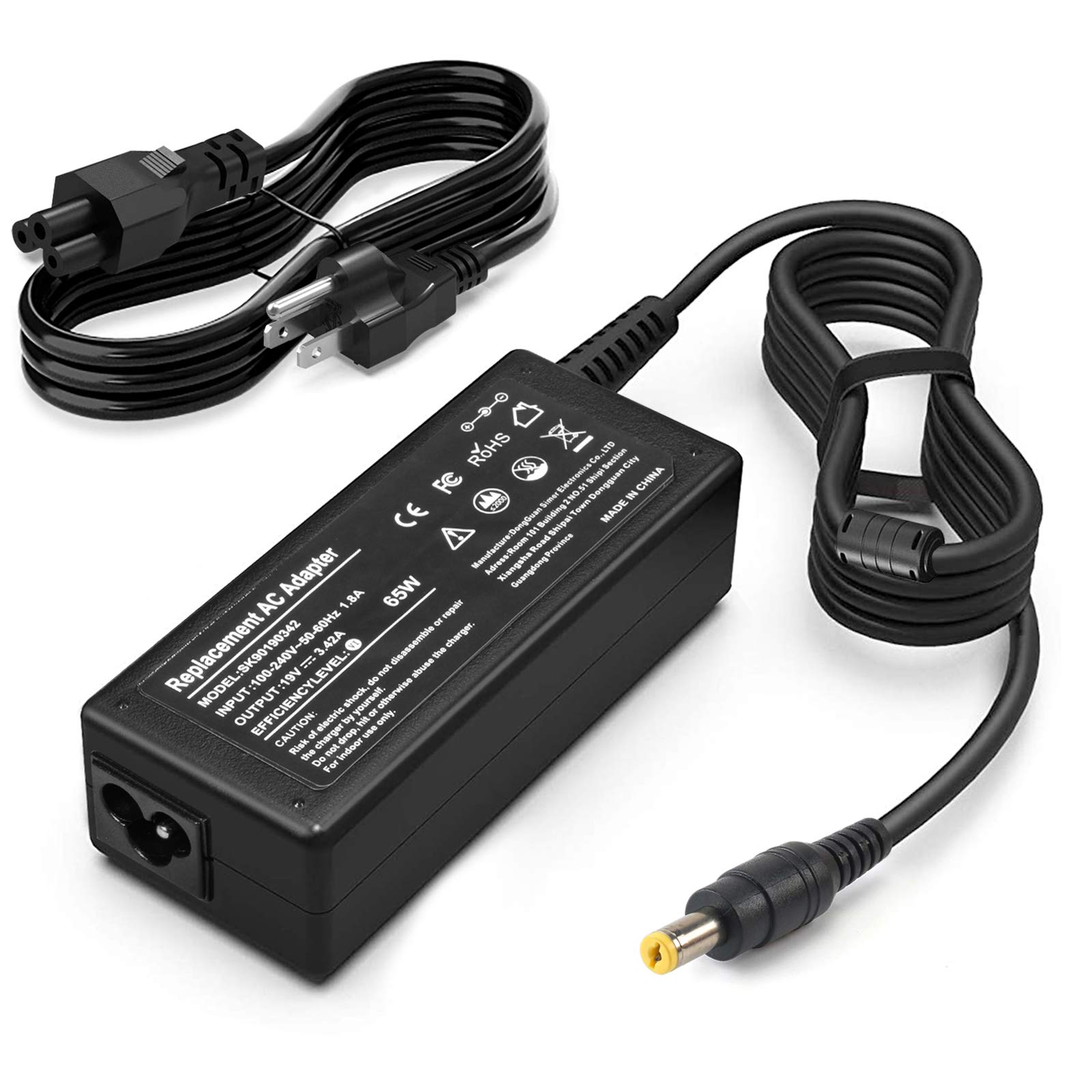 Photo 1 of 65W 19V 3.42A AC Adapter Charger for Acer Aspire V3 V5 E1 E3 E5 ES1 R3 M5 F5 5000 5100 5250 6920 7741Z N15Q1 N16Q2 Laptop Power Supply Cord Monitor for Acer LCD H236HL SA230 G276HL S230HL G246HL