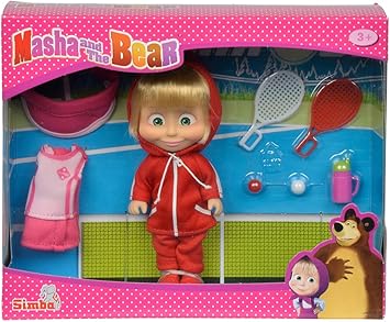 Simba Masha with 2 Tennis Rackets, Extra Outfit and Net of Cardboard, 12cm, WB