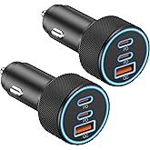 USB C Car Charger, 3-Port 67W Dual USBC & USB-A Car Phone Accessories Fast Power Adapter Cargador Carro PD/QC Cigarette Lighter for iPhone 17/16/15, iPad, Samsung Galaxy S25/S24, Android, 2-Pack